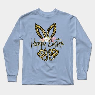 Happy Easter Cheetah bunny ears and feet Flowers spring Long Sleeve T-Shirt